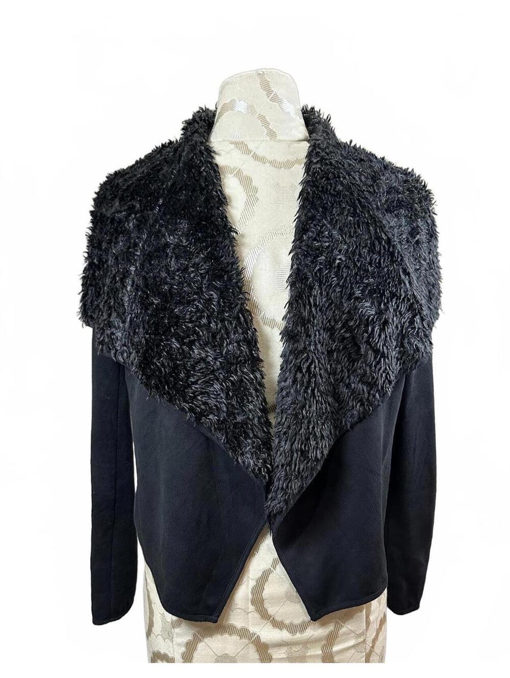 PIKO 1988 Woman's Jacket Black Faux Fur Collar Suede-Like Size Small